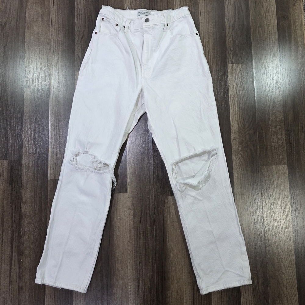 Abercrombie & Fitch The 90s Straight Ultra High Rise Curve Love White Denim Jean - Picture 4 of 12